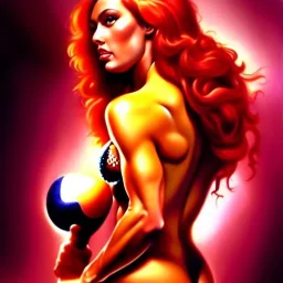 full body portrait of busty atletic young beautiful Red Sonja Boris Vallejo styles