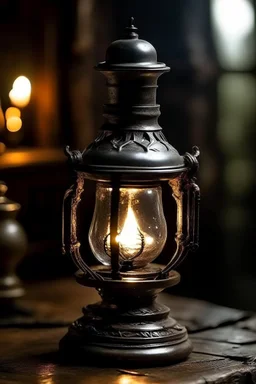 cinematic photo of a stunning OLD IRON KEROSENE OIL LAMP