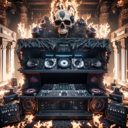 DJ of the damnded, insanely detailed DJ booth in hell, MID set, speakers and equipment made of bone, anatomically correct, add more skulls in th audience, photorealism, vray, 8k 3d https://stablecog.com/generate?o=a67b60e0-edd2-418d-9744-d1d585055d7fv https://stablecog.com/generate?o=93026b00-ac6b-436a-bc57-6aa04073d4a9