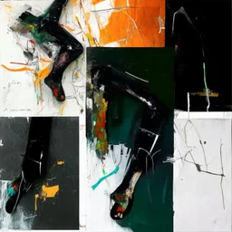 Minimal abstract oil paintings close up person limbs sinew and concrete fragments illuminated at night style of Justin Mortimer