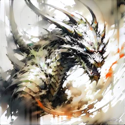 sketch-style painting of a dragon art by Yoji Shinkawa and Valeria Burzo