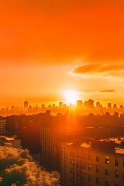 una vista panorámica de un sol amaneciendo como una acuarela en nueva york bajo un cielo despejado con una atmósfera alegre, una paleta de colores cálidos, un contraste suave y una luz cálida