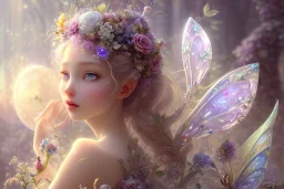 one very little beautiful fairy on a big crystal subtle flower in a galactic ambiance, transparent petals, delicate colors, in the foreground, full of details, smooth, bright sunshine，soft light atmosphere, light effect，vaporwave colorful, concept art, smooth, extremely sharp detail, finely tuned detail, ultra high definition, 8 k, unreal engine 5, ultra sharp focus