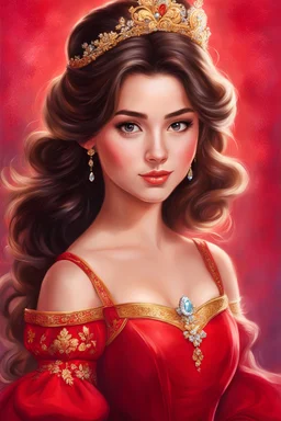 a painting of a girl in a red dress, red background photorealistic, beautiful character painting, disney art style, photorealistic disney, disney concept art :: nixri, portrait painting of a princess, disney art, disney artist, beautiful aerith gainsborough, princess portrait, art in the style of disney, painting of beautiful, disney artstyle, scarlet background