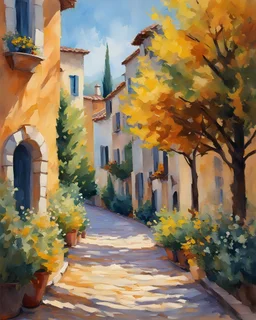 impressionist painting on canvas of Provence, in the style of impressionist masters, warm colors, delicate brushstrokes --ar 1:2 --stylize 750, Watercolor, trending on artstation, sharp focus, studio photo, intricate details, highly detailed, by greg rutkowski