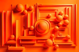 orange background with abstract 3d elements, they are located at the edges of the image, and the center remains empty