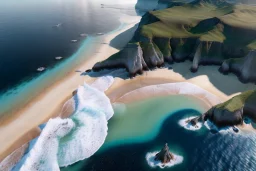 Extreme long shot, Birds Eye view, ocean landscape, smooth, god rays, unreal engine 5, ray tracing, RTX, lumen lighting, ultra detail, volumetric lighting