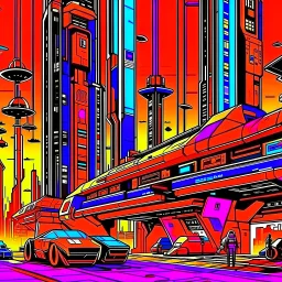 cyberpunk retro futuristic for comics from far away in orange