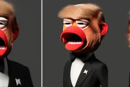 Angry muppet trump, nose, in suit, eyebrows, spray tan mad