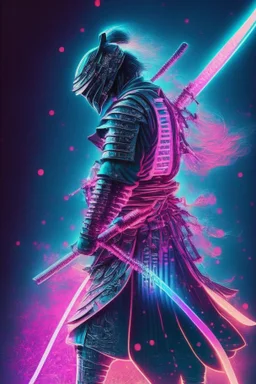 Mystical samurai emitting an aura with a long, neon sword emitting an aura