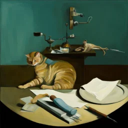 UN conference.a cat and human flesh-like surgical instruments and universe-like a pigeon and neuralink, surrealism,minimalism,Painting By Adrian Ghenie, Rene Magritte, Salvador Dali, Lucian Freud