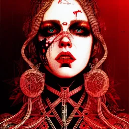 singer Danish MØ face, punk, hyper detailed, intricately detailed, illustration by <kilian eng> <Yoji Shinkawa>, darkred tones,