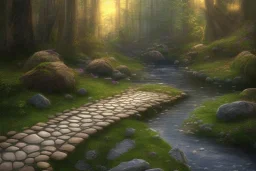  winding stone path lit river