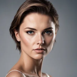 ravishingly beautiful photo portrait of a woman ( mix britney spears cameron diaz stoya), razor-sharp focus, alluring facial features, (young woman), simple background, in 8k cinematic glory, detailed, (( short hair )), photo, portrait photography, vibrant, cinematic, ( grey eyes )