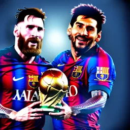 Lionel Messi und diego armando maradona halten gemeinsam in einem Stadion den Worldcup in der Hand, Fußball, stadion, viele menschen, perfect quality, argentinien, photography, central