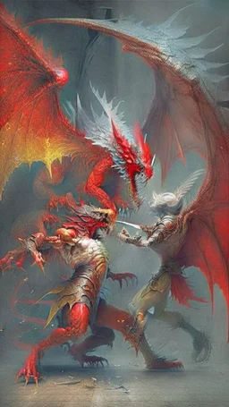 red dragon fighting an angel