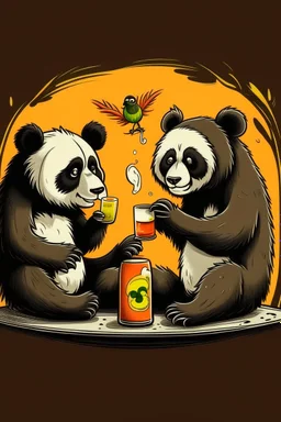 Monkey and panda drink beer and talk about life