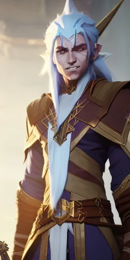 Dungeons and dragons character, wizard elf male, high detail, High definition, long white hair, wizard robe, joyful happy expression