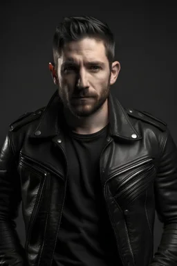 Rugged man in black leather jacket