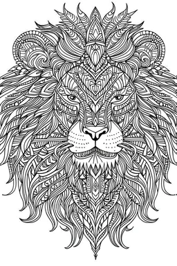 adult coloring book, Mandala style, lion, white background, clean line art, fine line art