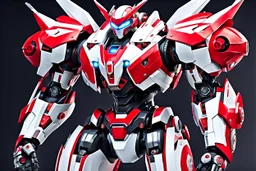 big robot with red and white color schemes, in the style of fairy academia, hard-edge style, agfa vista, dynamic pose, oshare kei, hurufiyya, rtx, close picture, intricate details, highly detailed, high details, detailed portrait, masterpiece,ultra detailed, ultra quality