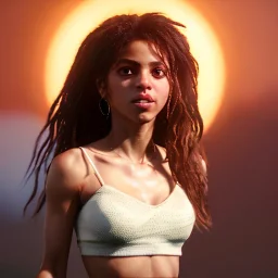 Shakira, artist, Realistic image, waist up portrait. perfect eyes, glow, circle iris. concept art, smooth, unreal engine 5, god lights, ray tracing, RTX, lumen lighting, ultra detail, volumetric lighting, 3d, finely drawn, high definition, 4k.