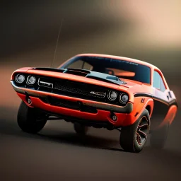 3d rendering. Miniature, Diacast dodge Challenger, racing background, Lost in Time, cinematic lighting