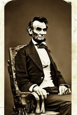 Abraham Lincoln, cleanshaven sitting in a chair holding a top hat, background log cabin vintage photography, beautiful, Tumblr aesthetic, retro vintage style, HD photography, hyperrealism