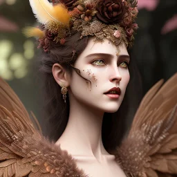 woolitize, frida, rusty metal, feathers, Dryad, fae, sidhe, ominous, nature, plants, wildflower, facepaint, dnd character portrait, intricate, oil on canvas, masterpiece, expert, insanely detailed, 4k resolution, retroanime style, cute big circular reflective eyes, Pixar render, unreal engine cinematic smooth, intricate detail , soft smooth lighting, soft pastel colors