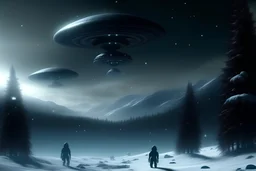 image of aliens declaring war in there ufo in winter