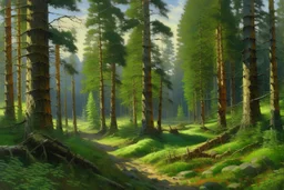 Peder Mork Monsted style, pine forest,