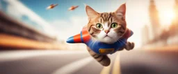 rocket ship cat captain in high speed pursuit, with background blur
