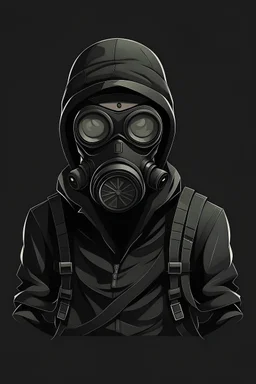 character with gas mask dressed in black