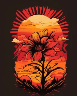 retro sunset flower for T-Shirt design