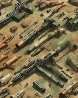 photorealistic, military cybernetics, weapons test, military colors, browns, beige, green, rust