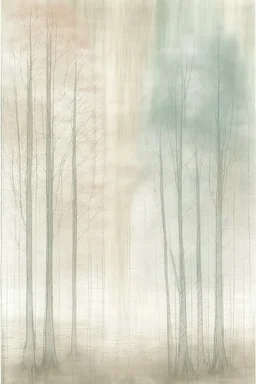 Minimalist rough abstract dusty pastel chalk drawing of trees on a textured gesso background.