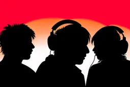 Silhouette of three people wearing headphones