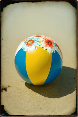 Ballon de plageavec des fleurs peintes, , tintype
