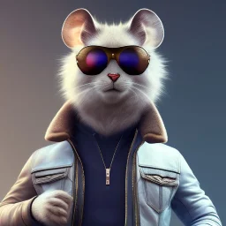 cute male mouse with the body of a human, wearing a leather jacket and sunglasses, pixar style, dramatic, dramatic lighting, volumetric lighting, hyperrealism, 8k, high quality, photorealistic, lot of details