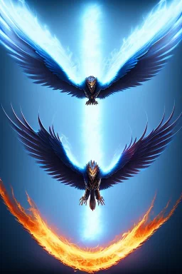 alone, dark, blue phoenix, flaming wings, beautiful, smooth, flying, graceful