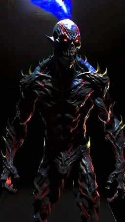 a hyper details texturing of fullbody the skin realistic textures skin ichigo like venom masked.bcomplex details, extremely, ultra rendering, motif zombies. He is standing admist darkness realms floors