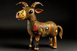 A brown earth elemental goat designed in African masks painted by Wassily Kandinsky
