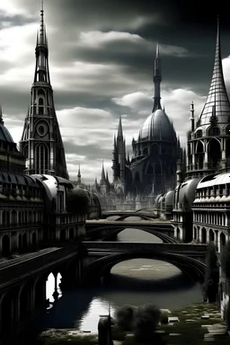 view of a futuristic Paris in a gothic way
