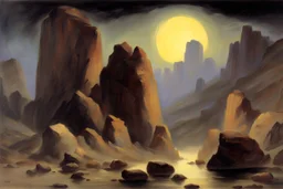 Night, mountains, rocks, friedrich eckenfelder and rodolphe wytsman impressionism paintings