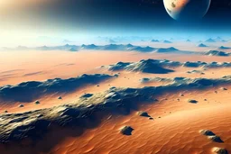 widok na pustynna planetę z kosmosu