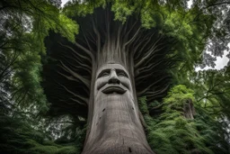 A 200-foot-tall tree with a face. Photograph.
