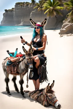 biker priestess beach with pet donkey