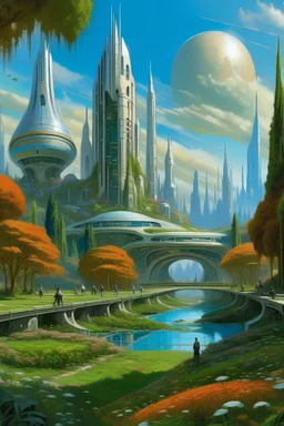 futuristic painting representing the king's gardens in the city of Laken in Belgium