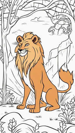 The Lion and a Clever Fox colouring cartoon image