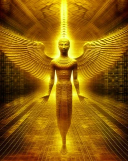 A golden yellow angelic heavenly light designed in ancient Egyptian hieroglyphics